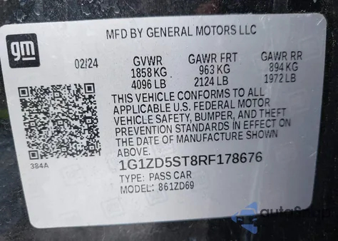 2024 Chevrolet Malibu Fwd 1Lt из США, поврежденный, VIN 1G1ZD5ST8RF178676